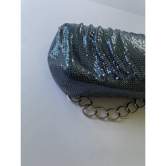 WD Whiting & Davis Blue Metalic Chain mail Mesh Shoulder Bag Evening Bag - Picture 13 of 16